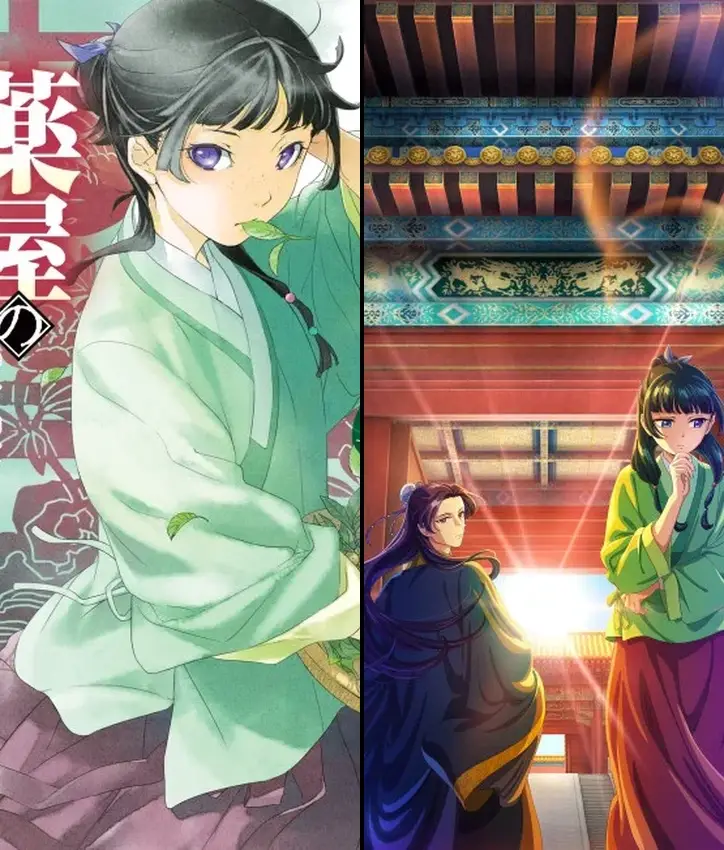 The Apothecary Diaries light novel cover vs anime cover split comparison