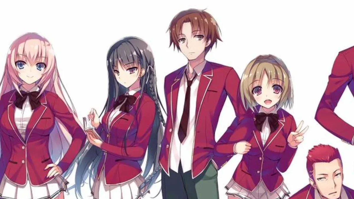 Ayanokoji with Horikita, Kei, and the Classroom of the Elite cast